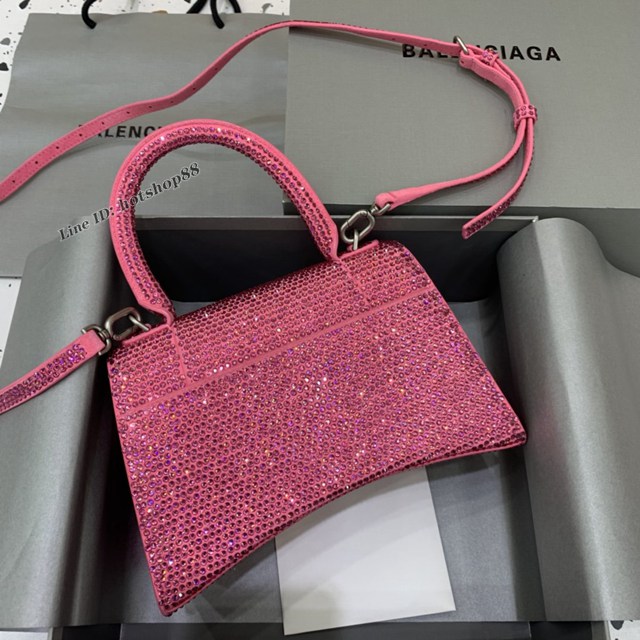 Balenciaga專櫃爆款Hourglass巴黎世家磨磨砂粉全鑽沙漏包 fyj1927